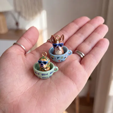 Cartoon Teacup Dog Pendant DIY Colorful Drip Oil Animal Pendants Jewelry For Women 18K Gold Plated Copper Pendant