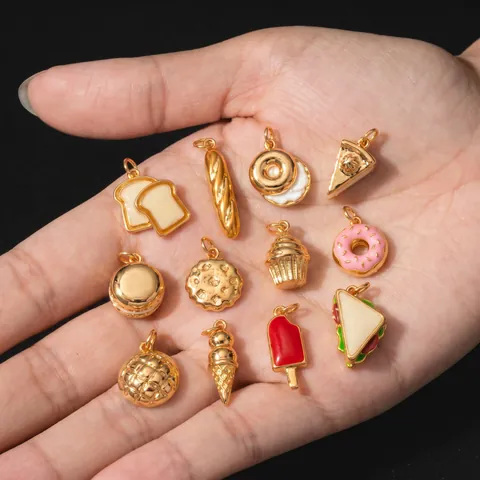 Vintage Stainless Steel 18K Gold Plated Mini Food Bread Fruit Pendants For Women DIY Jewelry Making Pendant Necklace Supplies