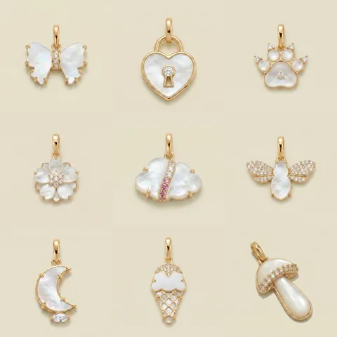 Stainless Steel Mother Of Pearl Cloud Bear Paw Moon Pendant Necklace Gold Plated Rhinestone Animal Shape Fashion Jewelry For Women