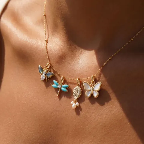 Stainless Steel Insect Butterfly Bee Dragonfly Pendant Necklace Gold Plated Rhinestone Artificial Pearl Floral Jewelry For Women