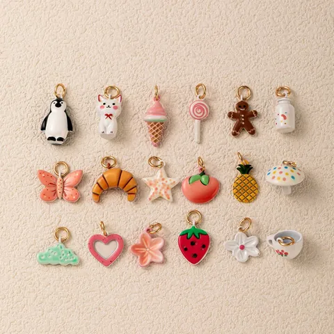 Sweet Vacation Series Multicolor Zirconia Butterfly Strawberry Bowknot Heart Copper 18K Gold Plated Pendant Jewelry DIY Accessory