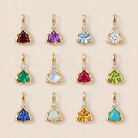 Stainless Steel 12 Month Birthstone Pendant Necklace For Women 18K Gold Plated Triangle Rhinestone Jewelry Geometric Paperclip Chain Link Choker Birthday Gift