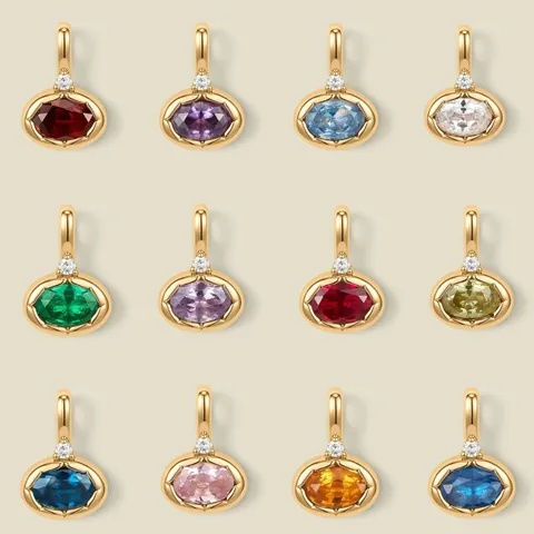 Stainless Steel Oval Gemstone Pendant For Women 18K Gold Plated Rhinestone Accent Jewelry Accessories Vintage Necklace Pendant