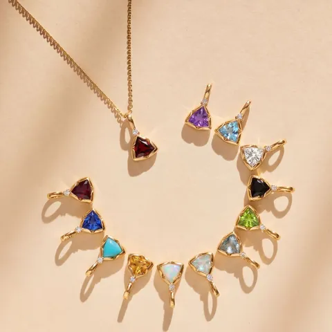 Stainless Steel 12 Month Birthstone Pendant Necklace For Women 18K Gold Plated Triangle Rhinestone Jewelry Geometric Paperclip Chain Link Choker Birthday Gift