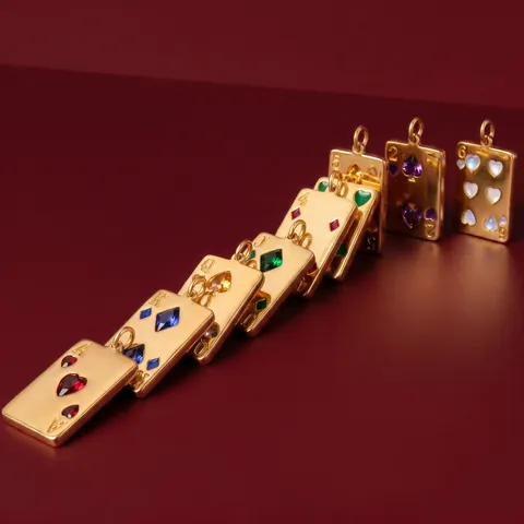 Stainless Steel Poker Card Pendant Necklace For Women 18K Gold Plated Rhinestone Ace King Queen Fashion Jewelry Accessory