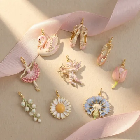 Ciondoli Serie Balletto Rosa Nordico Smalto Scarpe Ballerina Cigno Cupido Fiore Rame Gioielli Collane Per Donna