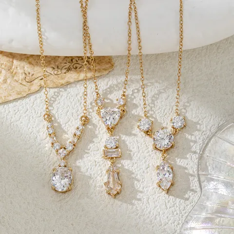 Mode Fächerförmig Quaste Anhänger Halskette Für Damen Vergoldet Kupfer Strass Schlüsselbein Kette Elegant Schmuck Geschenk