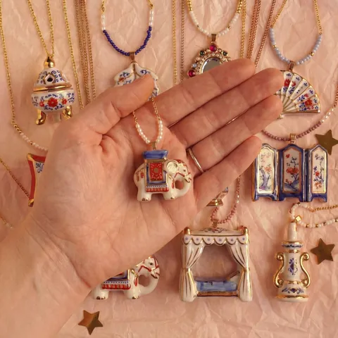 Neuer Chinesischer Stil Kupfer Anhänger Halskette Mit Künstlichen Perlen Vintage Orientalische Ästhetik Elefant Laterne Schmuck