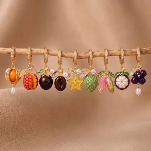 Fashion Copper Fruit Pendant Necklace Gold Electroplated Enamel Rhinestone Artificial Pearl Pendants Jewelry For Women