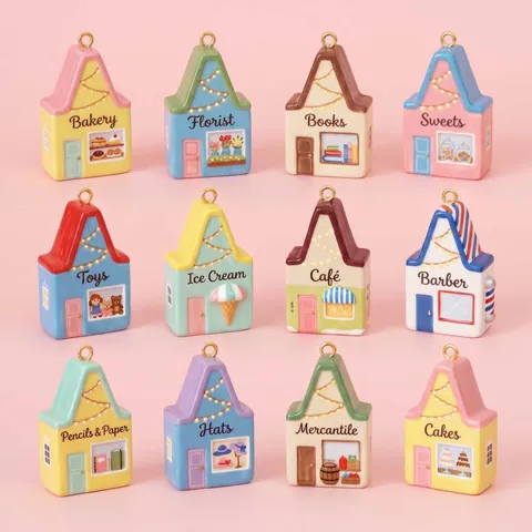 Edelstahl 18K Vergoldet Mini Haus Anhänger DIY Emaille Cartoon Shop Charm Büroklammer Kette Halskette Für Damen