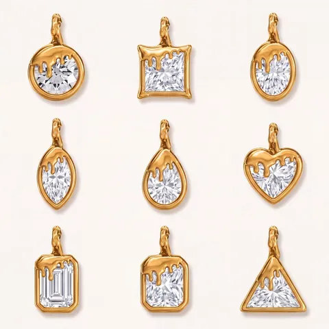Roestvrij Stalen Smeltend Goud Vloeibaar Effect Strass Hangers 18K Verguld Hart Rond Vierkant Geometrisch DIY Sieraden Maken Accessoires