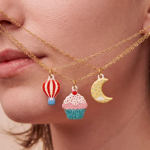 Cartoon Enamel Pendant 316 Stainless Steel Chain Moon Hot Air Balloon Cake Fox Deer Carrot Charm Necklace For Women