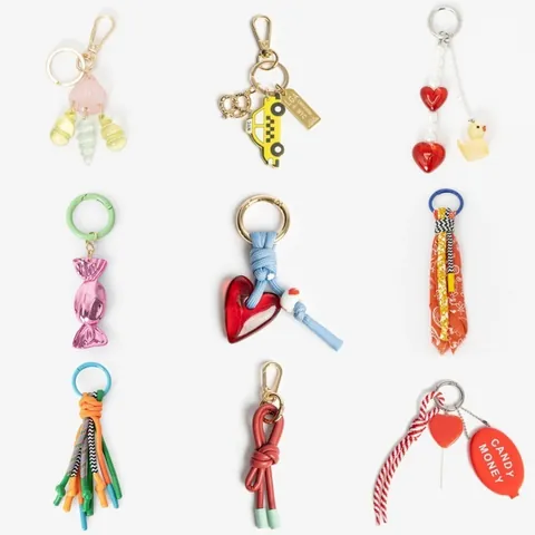 Fashion Handmade Woven Rope Keychain Cute Heart Candy NYC Taxi Bag Charm Women Girl Plastic Alloy Polyester Sweet Bag Accessories