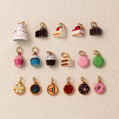 Fashion Cartoon Dessert Cake Donut Macaron Pendant DIY Copper Necklace Jewelry Accessories For Women Girls DIY Crafts Findings