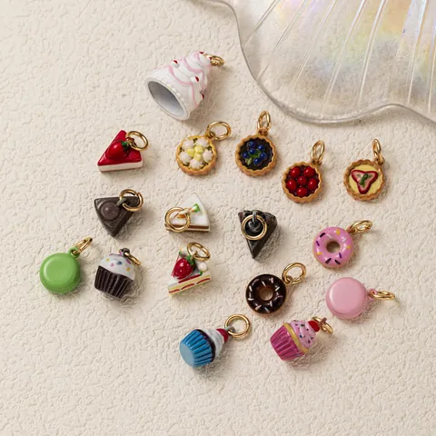 Fashion Cartoon Dessert Cake Donut Macaron Pendant DIY Copper Necklace Jewelry Accessories For Women Girls DIY Crafts Findings