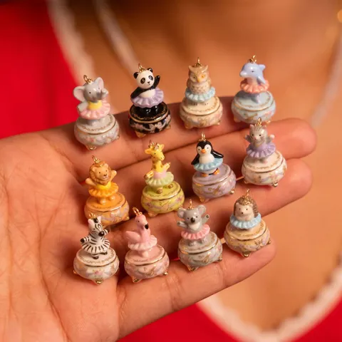 Light Luxury Copper Stainless Steel Ballet Animal Pendant Necklace With Tulle Skirt Painted Panda Lion Owl Jewelry For Women Girls