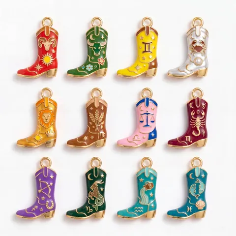 Vintage American Cowboy Boot Enamel Pendant Necklace Stainless Steel Zodiac Sign DIY Jewelry For Women Men Gift