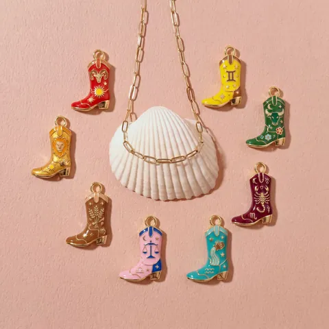 Vintage American Cowboy Boot Enamel Pendant Necklace Stainless Steel Zodiac Sign DIY Jewelry For Women Men Gift