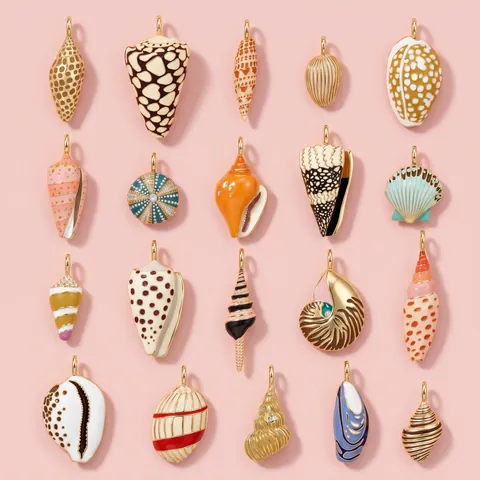 Beach Shell Collection Pendant Hand-painted Texture Conch Seashell Charm For Women Handmade Jewelry Making Copper Alloy Rhinestone Pendant