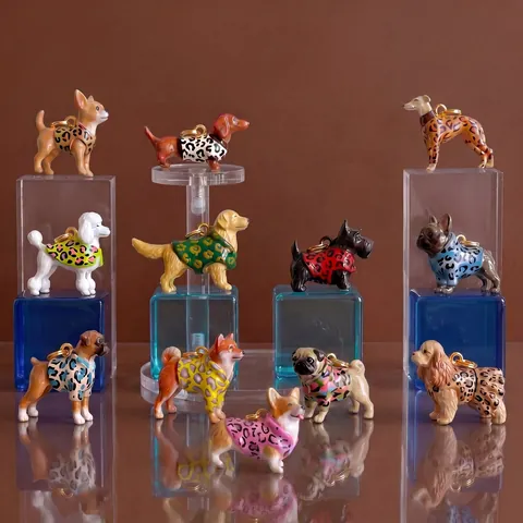 Stainless Steel Leopard Print Dog Pendant Necklace Hand Painted Colored Glaze Dog Figure For Women DIY Jewelry Parts