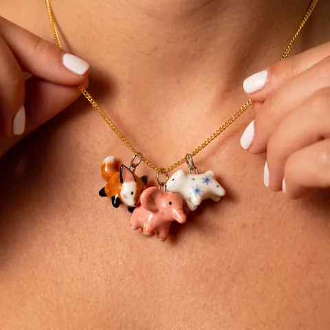 Roestvrij Staal Agaat Dier Handgeschilderde Glazuur Hanger Ketting Olifant Vos Hond Eekhoorn Niche Sieraden Voor Vrouwen