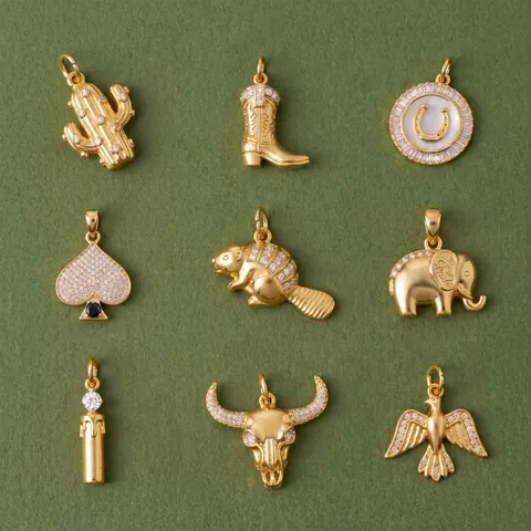 Vintage Gold 316 Stainless Steel Inlaid Rhinestone Pendants Heart Elephant Bull Head DIY Necklace Charms Accessories For Women