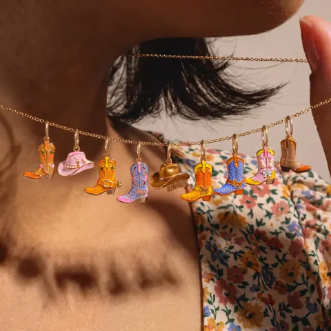 American Western Cowboy Style Boot Hat Enamel Copper Pendant DIY Necklace Fashion Colorful Print Jewelry For Women