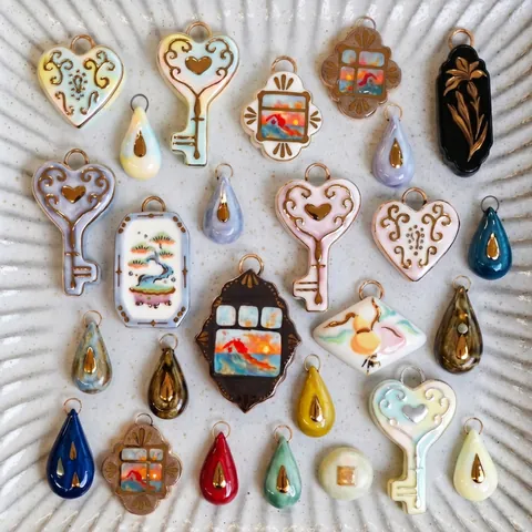 Vintage Gold Painted Copper Pendant Necklace Heart Key Water Drop Landscape DIY Accessories Women Jewelry