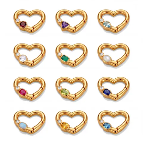 Stainless Steel Heart Birthstone Pendant Necklace For Women Gold Plated Carabiner Clasp Rhinestone Heart Charm Jewelry Accessory