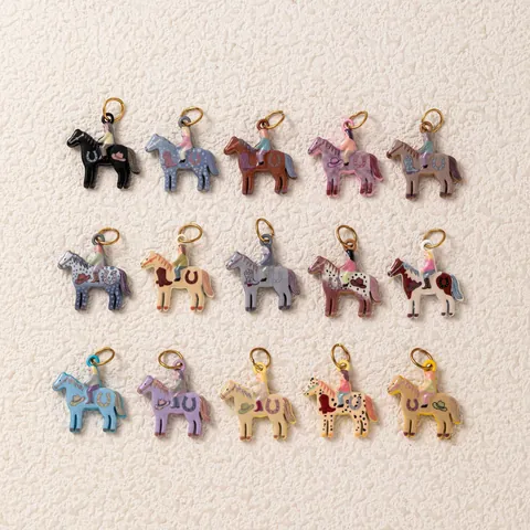 Stainless Steel Horse Pendant Cartoon Animal Charms Gold PVD Plated Enamel Rider Drip Oil Jewelry Making Accessory For Women