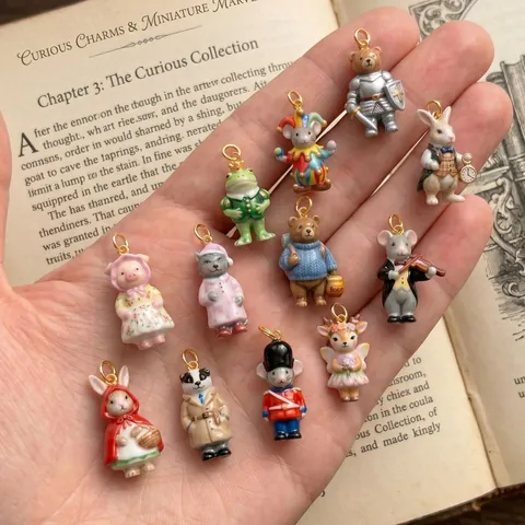 Fairy Tale Anthropomorphic Animal Copper Pendant Gold Silver Plated Knight Bear Frog Rabbit Pig Mouse Fashion Whimsical Jewelry Accessary