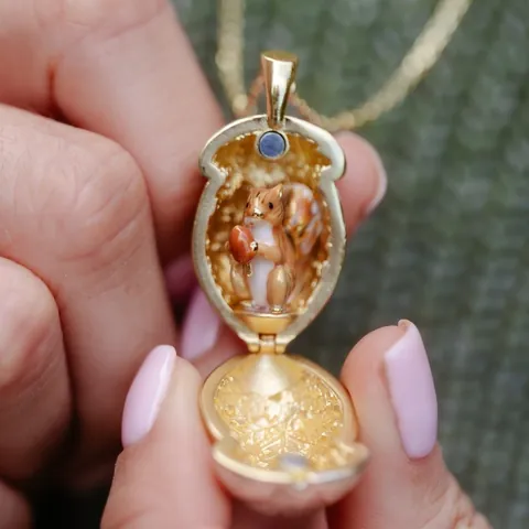 Collar de Medallón de Bellota de Cobre Chapado en Oro Con Modelo de Zorro Ardilla en el Interior Colgante Ovalado Abierto Joyería para Mujer Hombre