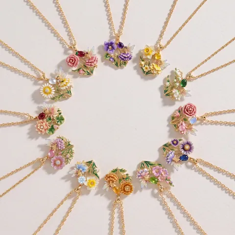 Fairy Tale Enamel Flower Fairy Necklace For Women Copper Rhinestone Lotus Daisy Rose Pendant Necklace Sweet Jewelry Gift