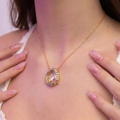 Collana con Medaglione Galleggiante DIY per Donna Uomo Placcato Oro Argento Rame Strass Cuore Tondo Pendente a Goccia Gioielli Regali