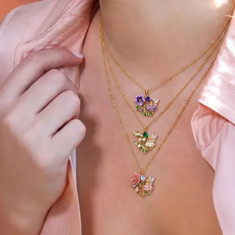Fairy Tale Enamel Flower Fairy Necklace For Women Copper Rhinestone Lotus Daisy Rose Pendant Necklace Sweet Jewelry Gift