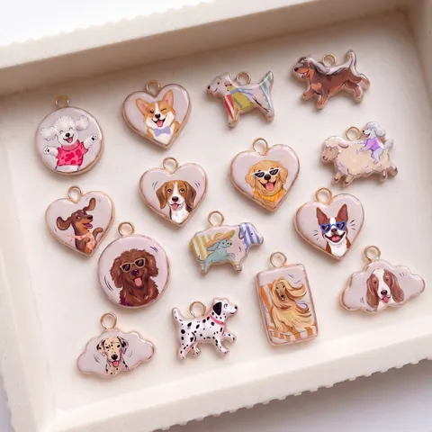 Stainless Steel Dog Charms For Jewelry Making DIY Cartoon Puppy Pendant Gold Plated Heart Round Animal Charms Accessories