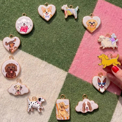 Stainless Steel Dog Charms For Jewelry Making DIY Cartoon Puppy Pendant Gold Plated Heart Round Animal Charms Accessories