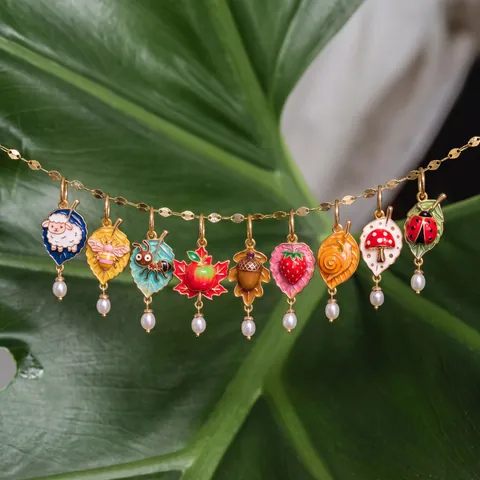Enamel Animal Fruit Pendant Pastoral Style DIY Jewelry Making Accessories Copper Artificial Pearl Charm Necklace For Women