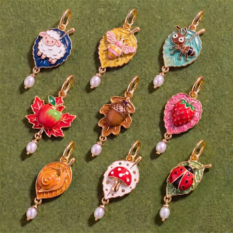Enamel Animal Fruit Pendant Pastoral Style DIY Jewelry Making Accessories Copper Artificial Pearl Charm Necklace For Women