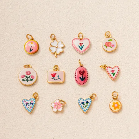 Gold Plated Copper Enamel Flower Heart Pendant Dopamine Retro Rose Tulip Butterfly Knot Charm For Jewelry Making Women Necklace DIY
