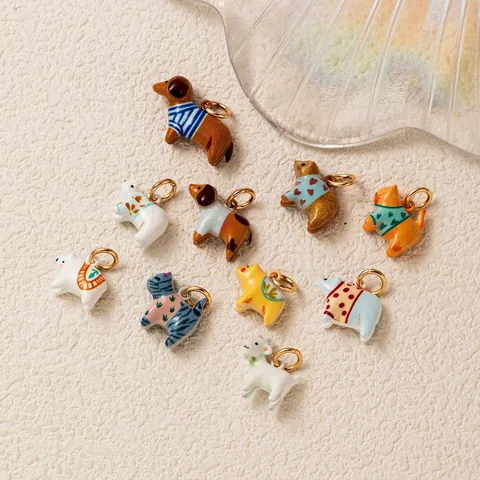 Cute Cartoon Animal Dog Cat Bear Pendant 18K Gold Plated Copper DIY Necklace Jewelry Accessory For Women Kids