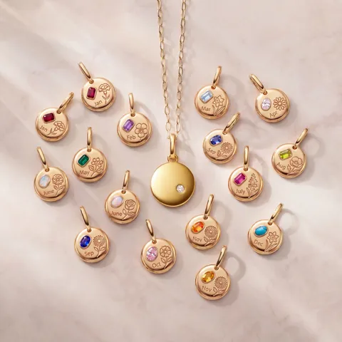 Vintage 12 Month Birth Flower Stainless Steel Pendant Necklace Gold Plated Rhinestone Birthstone Round Medallion Women Jewelry