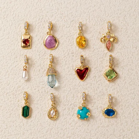 14K Gold Plated Copper Colorful Zirconia Heart Pendant Monthly Birthstone DIY Jewelry Making Charm For Women Necklace Findings