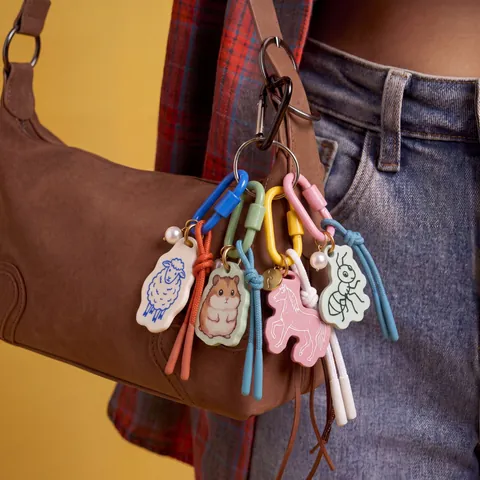 Cute Cartoon Acrylic Animal Bag Charm Printed Pony Sheep Hamster Ice Cream Contrast Color Rope Keychain Women Accessory