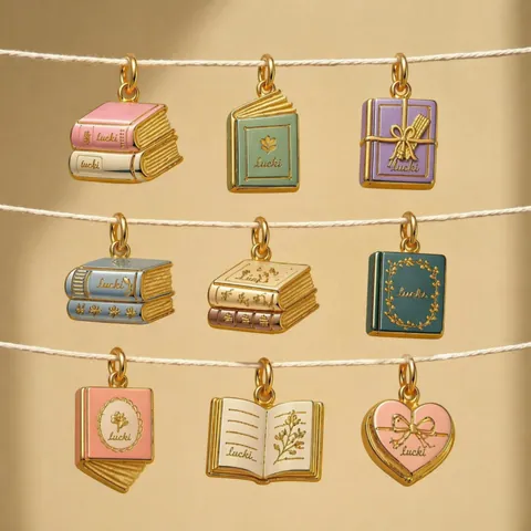 Vintage Book Pendant Necklace Stainless Steel Enamel Drip Oil Flower Design Jewelry For Women Aesthetic Gold Chain Link Necklace Accessory