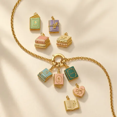 Vintage Book Pendant Necklace Stainless Steel Enamel Drip Oil Flower Design Jewelry For Women Aesthetic Gold Chain Link Necklace Accessory