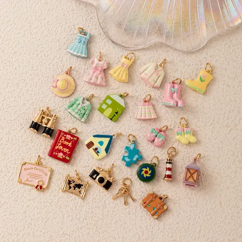 Pastoral Style Copper Enamel DIY Charm Pendant House Book Camera Shape For Necklace Bracelet Jewelry Making Accessories