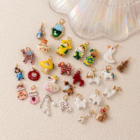 Forest Style Copper Animal Pendants Deer Elephant Squirrel Enamel Painted Charms For DIY Necklace Bracelet Jewelry Making Findings