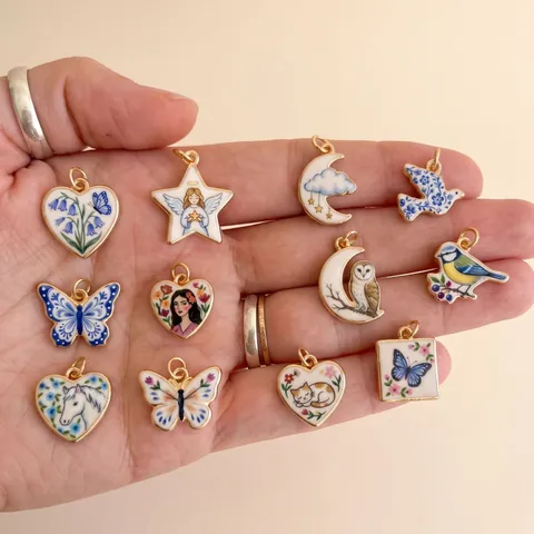Stainless Steel Fairy Tale Animal DIY Pendant Necklace Accessories Painted Heart Moon Butterfly Star Charm For Jewelry Making