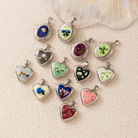 Vintage Floral Heart Oval Locket Pendant Necklace For Women Copper 14K Gold Plated Paperclip Chain DIY Jewelry Fashion Gift
